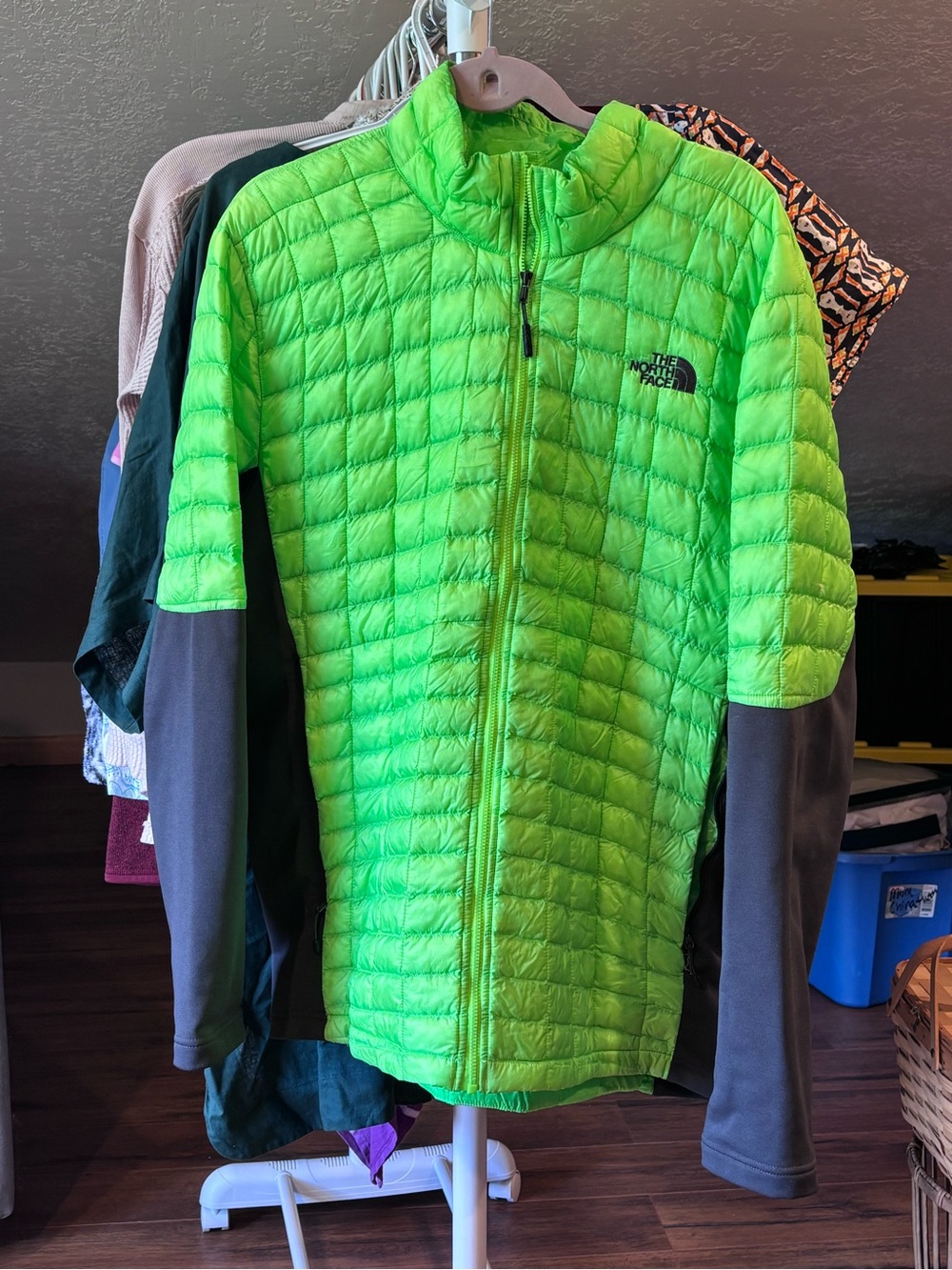 The North Face Neon Green and Gray Quilted Puffer Jacket